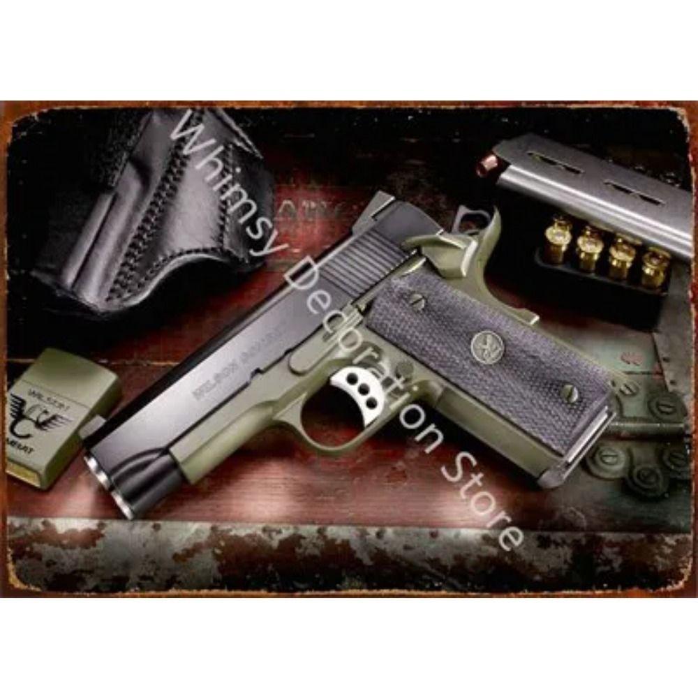 Retro Pistol Tin Sign Metal Wall Art for Home Bar Club Decor