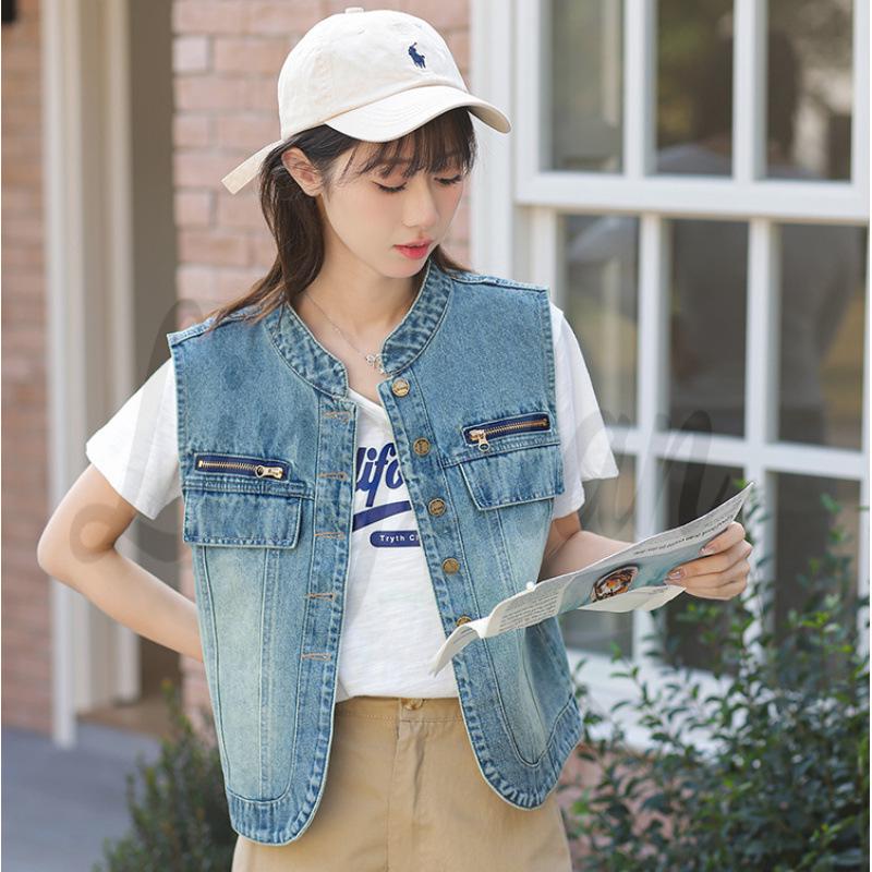 

European Style Retro Stand Collar Denim Vest Extra Large синій