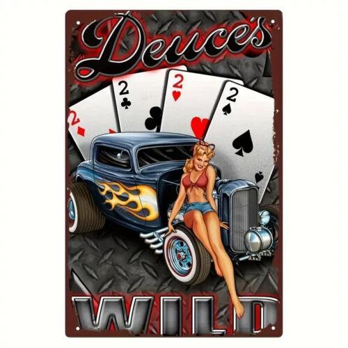 

Deuces Wild Hot Rod and Playing Cards Vintage Metal Tin SignNEW las vegasAluminum 20x30cm（7.8x11.8inch）
