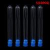 10Pcs Plastic Test Tubes Vials With Caps & Pipe Rack Holder Stand 40/50 Holes