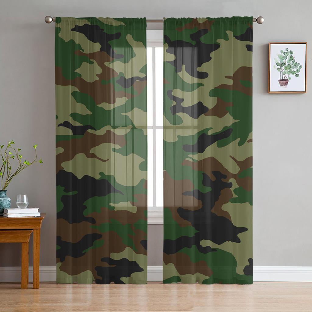 Camouflage Transparente Vorhänge zur Wohnzimmerdekoration Fenstergardinen für die Küche Tüll Voile Organza Vorhänge
