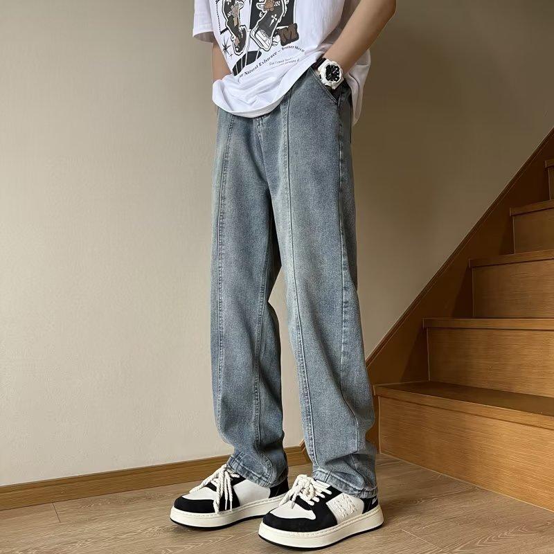 High Street Jeanshose für Männer, Retro Distressed, Lockere Hose mit geradem Bein, Sporthose mit weitem Bein, trendy