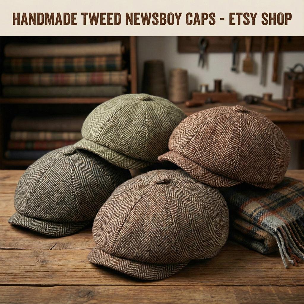 Hamilton Kilts Kapelusz Tweedowy Jodełka Płaski Beret Kaszkiet Golfowy