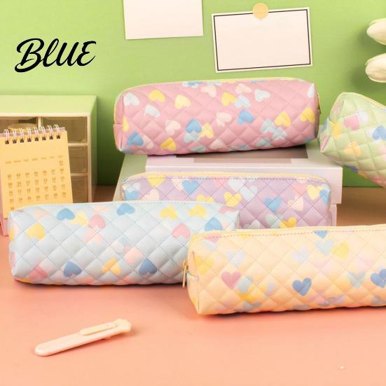 Cute Pen Organizer Heart Print Pencil Case Minimalist Square Pouch