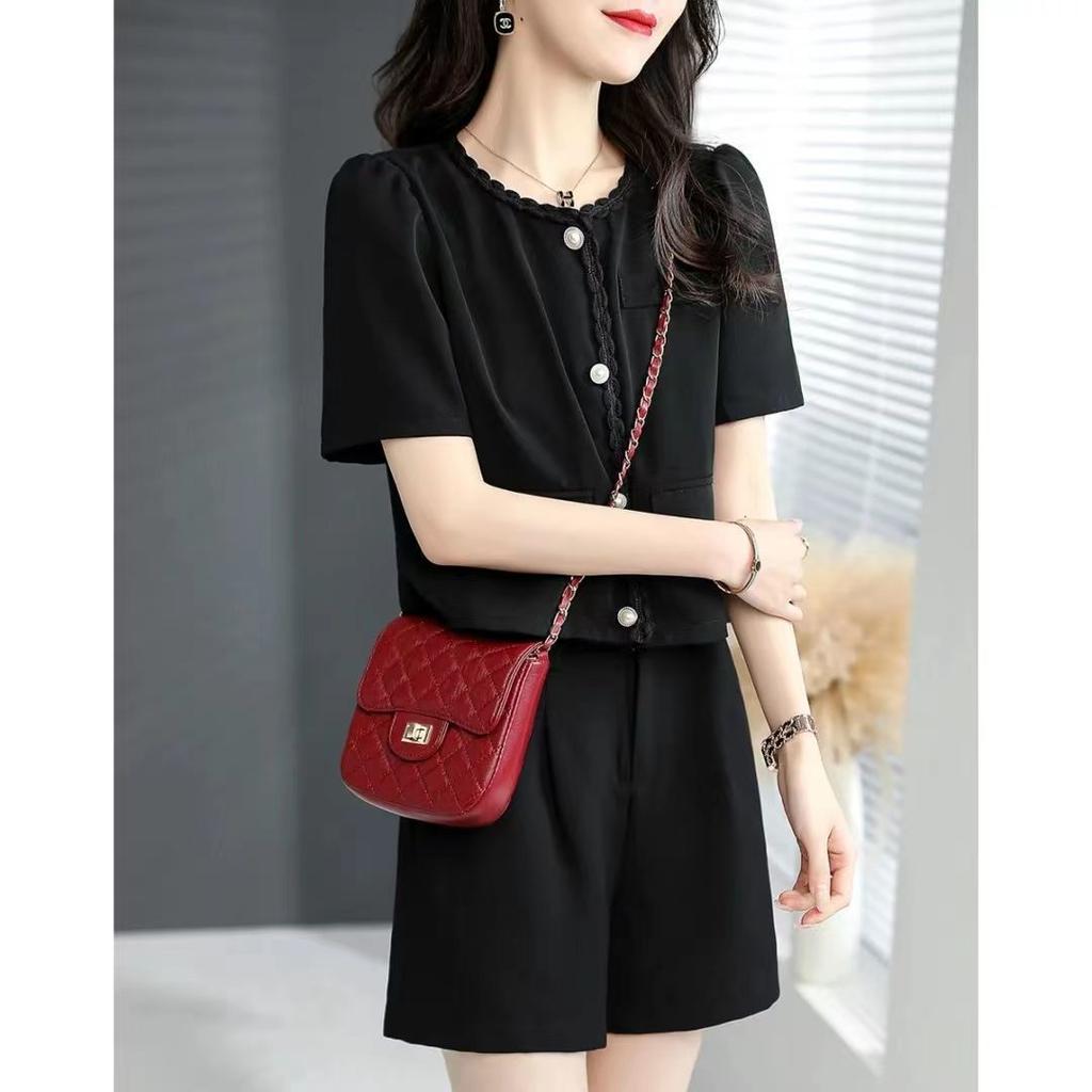 Casual Shorts Set Women Summer Small Black Short Sleeved Shirt Sets Summer