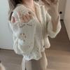 Fashion Elegant Sweet Knitted Cardigan Short Sweater Women Autumn Long Sleeve Loose Doll Collar Top Casual Korean Hollow Simple Knitwear Coat