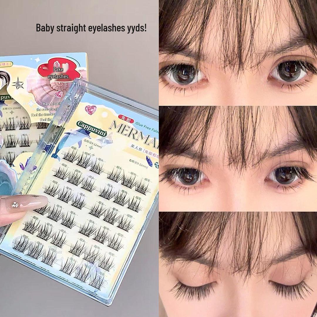 

Cappuvini Lightweight Natural False Eyelashes - Glue-Free, Straight Roots, Segmented Strands for Comfort