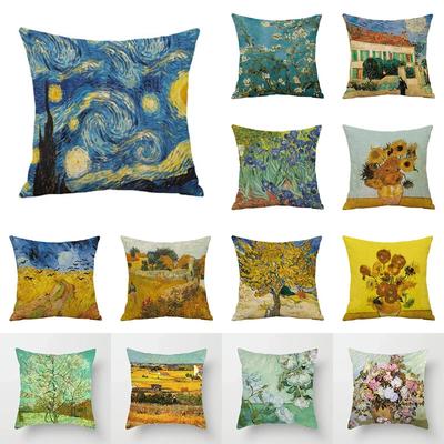 Van Gogh Maľba Obliečka na vankúš Domáca dekorácia Ľanová obliečka na vankúš na pohovku Estetická obliečka na vankúš Hviezdna noc Slnečnice Autoportrét