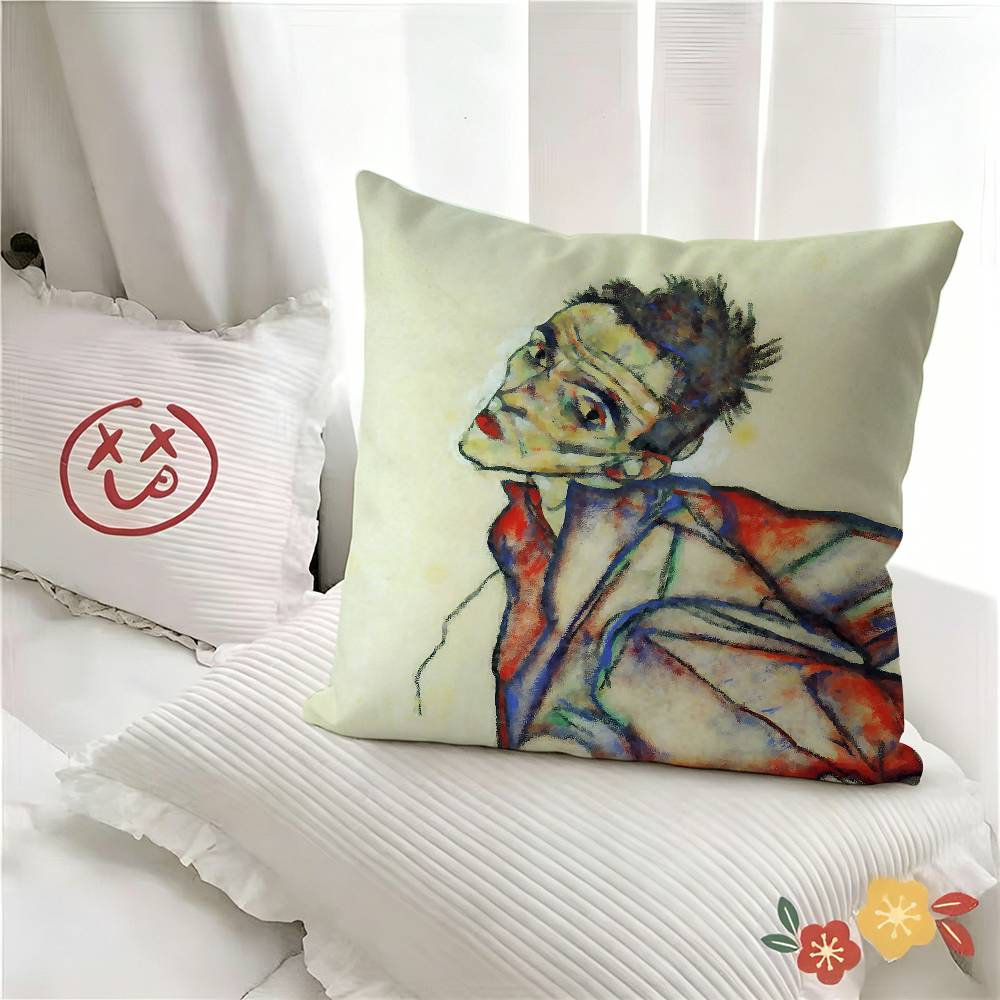 Egon Schiele Body Color Delineation Sketch Figure Pillow Case Fashion Square Pillowcase Bedroom Sofa Room Ins Decoration Leisure