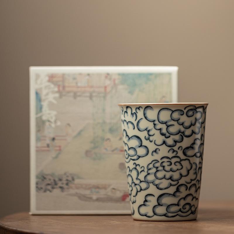 230ml Antique Ru Kiln Auspicious Cloud Cola Cup Large Capacity Master Tea Cup Brewing Tea Personal Mug Household Drinkware Gifts