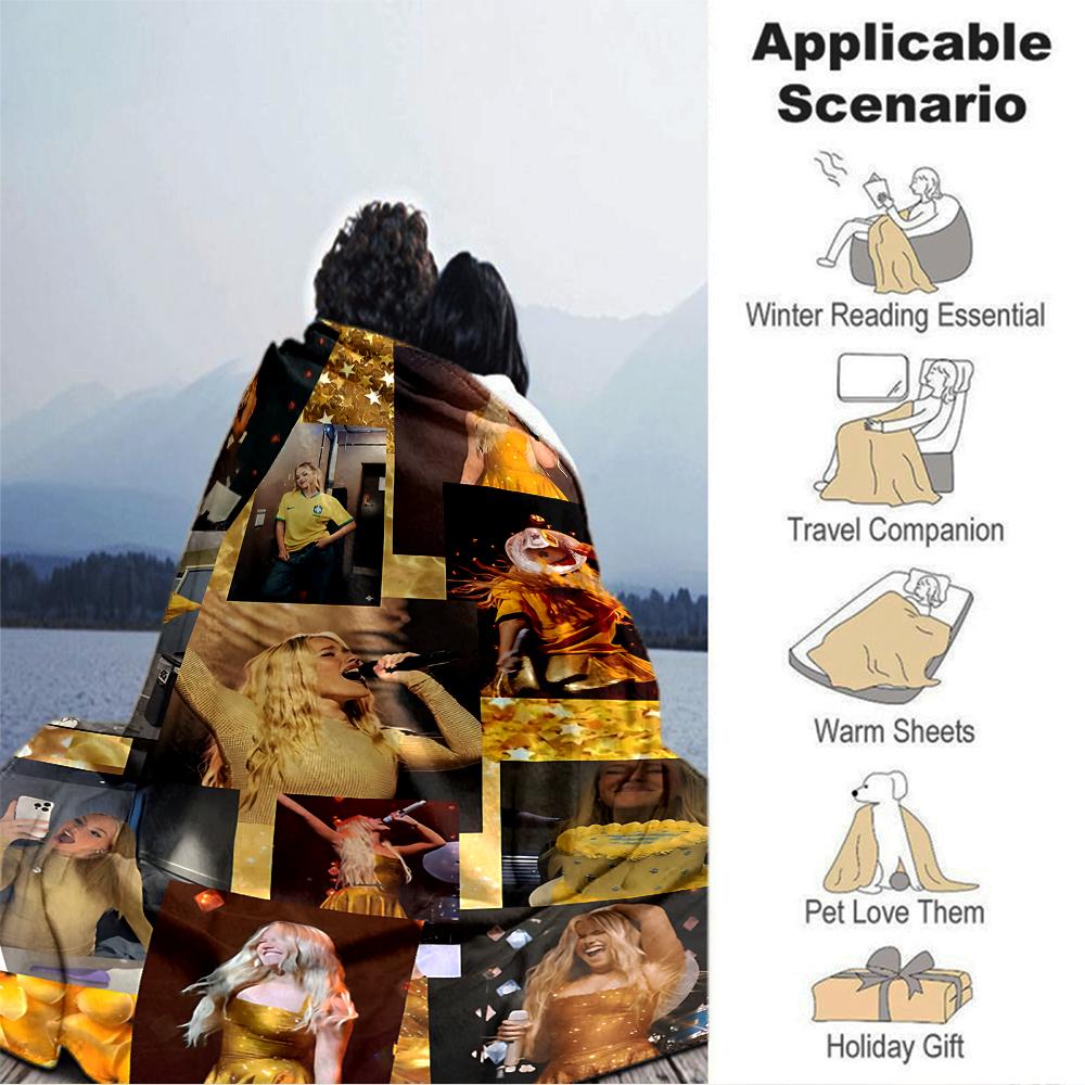 1Pc Golden Performance Journey Blanket Soft Throw Blanket For Home Bedroom Bed Sofa Travel Office Solid Christmas Blanket