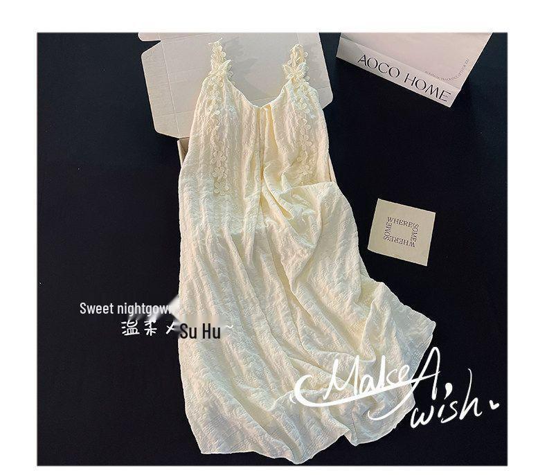 2026 Women's Summer Nightgown: Built-in Bra, Cloud Cotton, Butterfly Flower, Spaghetti Strap, Sexy Home Wear Set