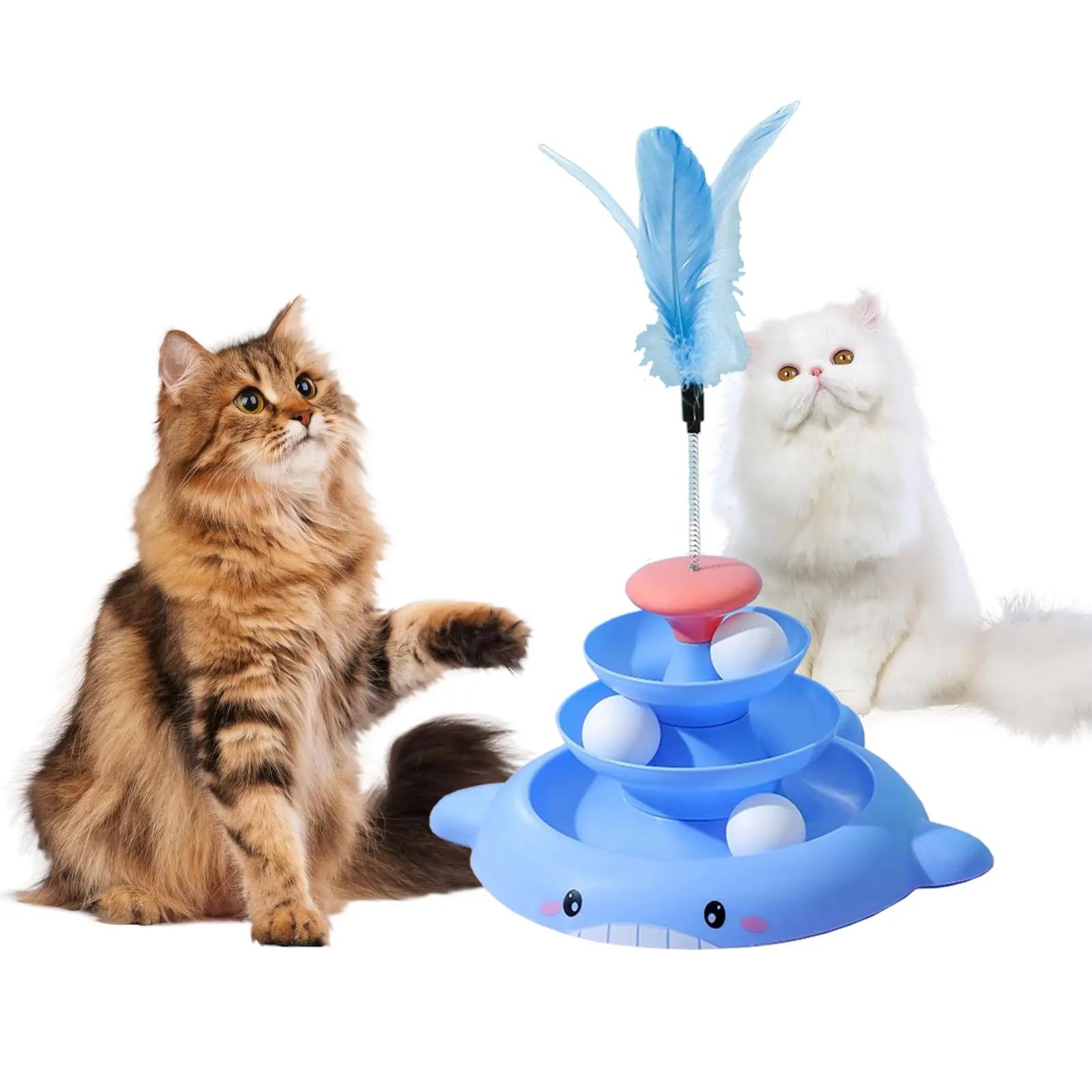

Interactive Cat Toy with Feather Three-Tier Track Balls Pagoda Shaped Pet Dish Blue Whale Toy Kitten Feather Hunting Toy Gift синий