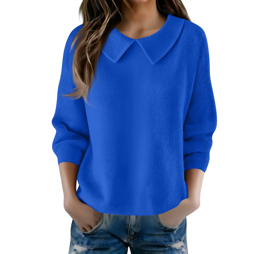 Women's Fashionable Long-sleeved Solid-color Pullover Knitted Sweater Top