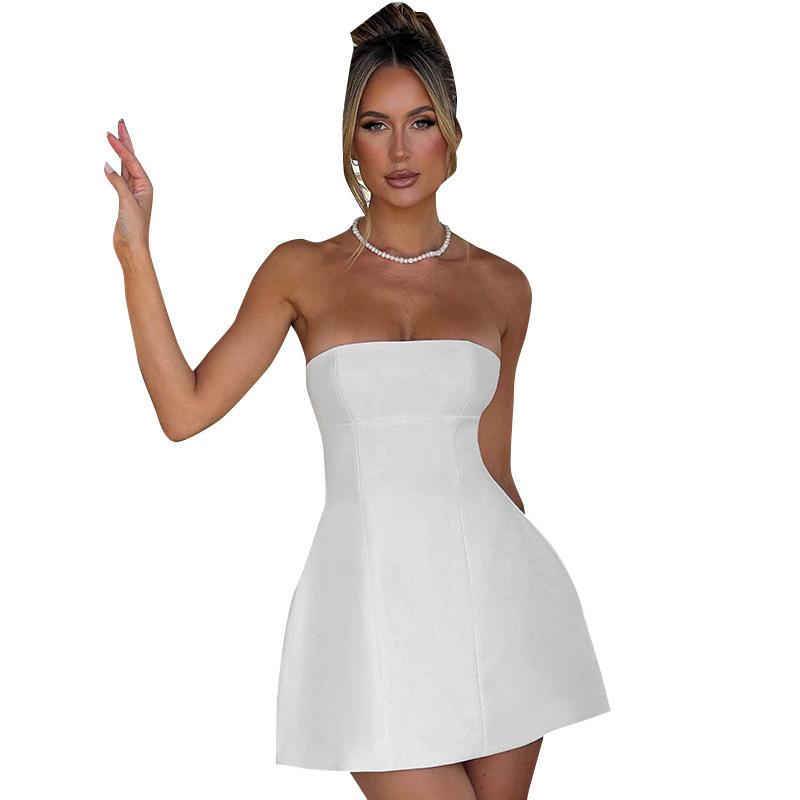 2026 European and American Summer New Sexy Short Dress Fashion Tube Top High Waist Solid Color Dress