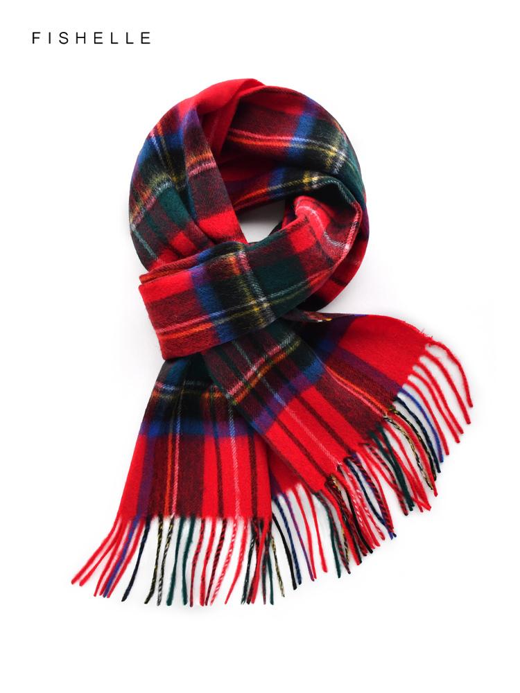 Red Plaid 100% Wool Scarf Autumn Winter for Women's Wraps Soft Warm Men Scarves Shawl Thin Lady Luxury Gifts British Style