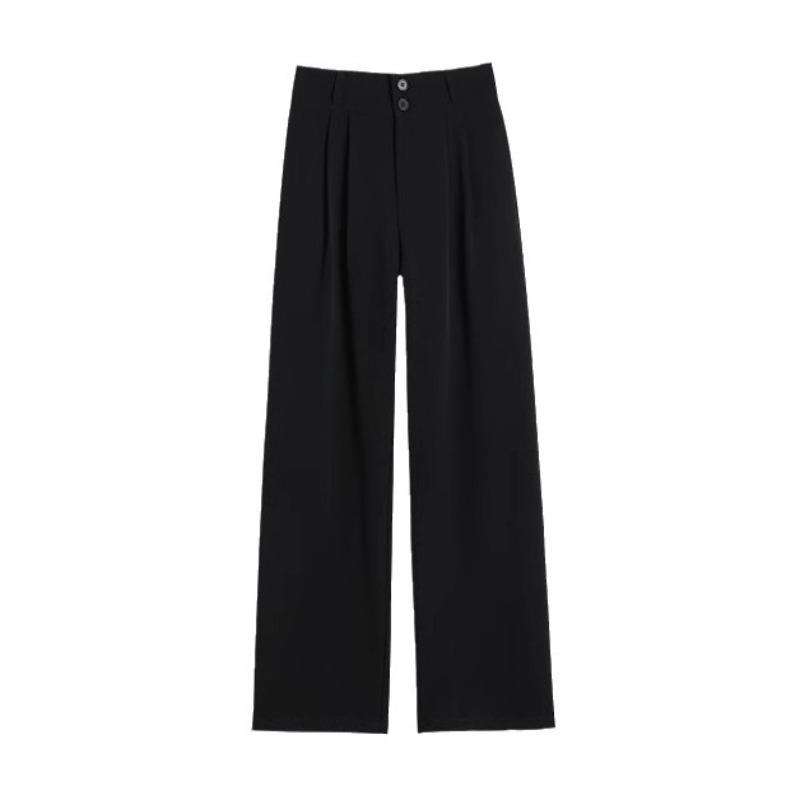 Black wide-leg pants summer women's thin sunscreen lazy wind small man straight high waist pendant feeling ice silk suit pants