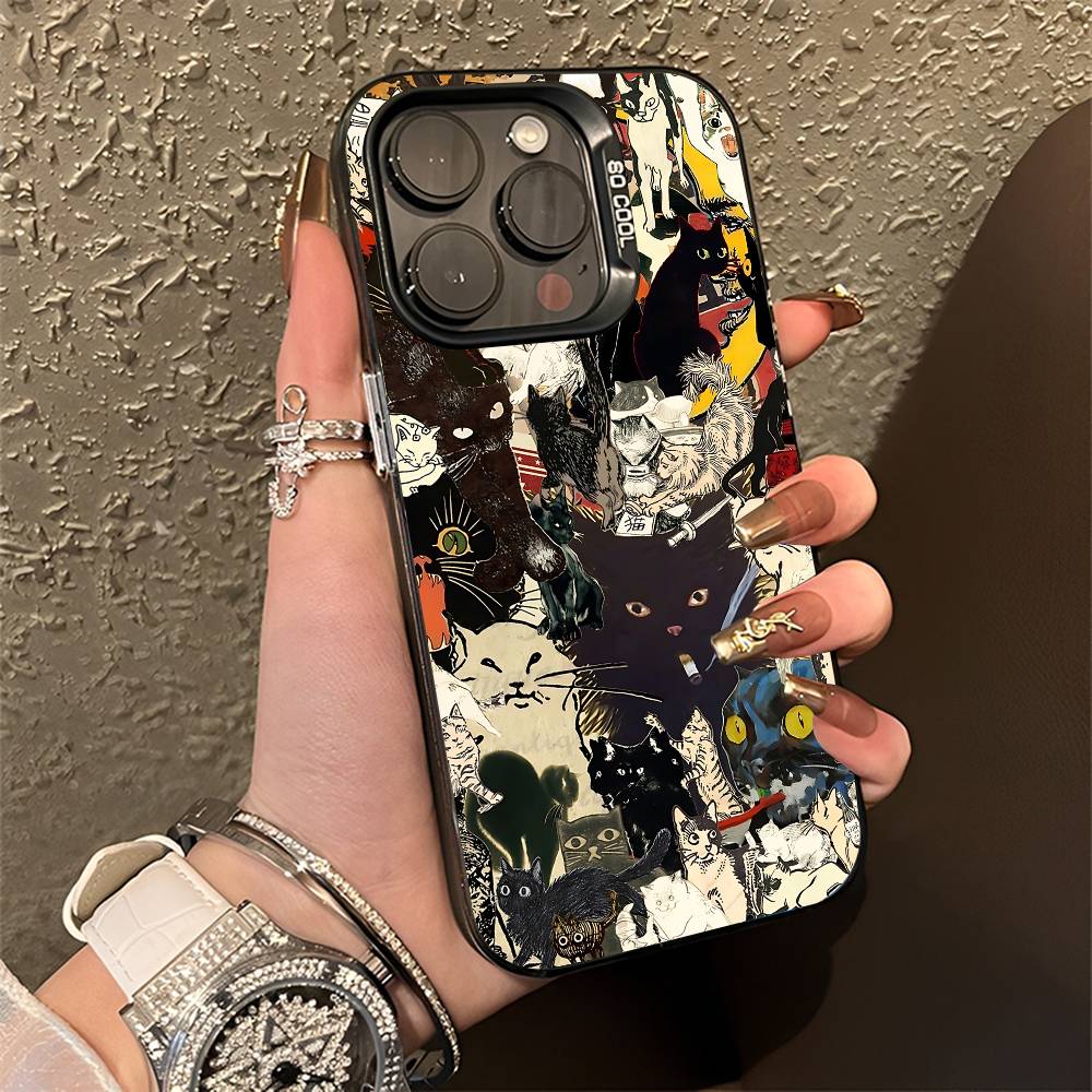 Black Cat Graphic Montage Phone Case For iPhone 15,17,12,14,13,16,11,E,Max,Plus,Air,Pro,Mini Matte Protect Cover