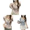 Plain Weave T Shirt With Lace Embroidery For Summer Casuals