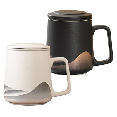 Tea Mug with Infuser 360ml Tea Steeper Cup Matte Ceramic Hand-Painted Black Glaze Tea Brewer Vintage Filter Tea Kettle for Green