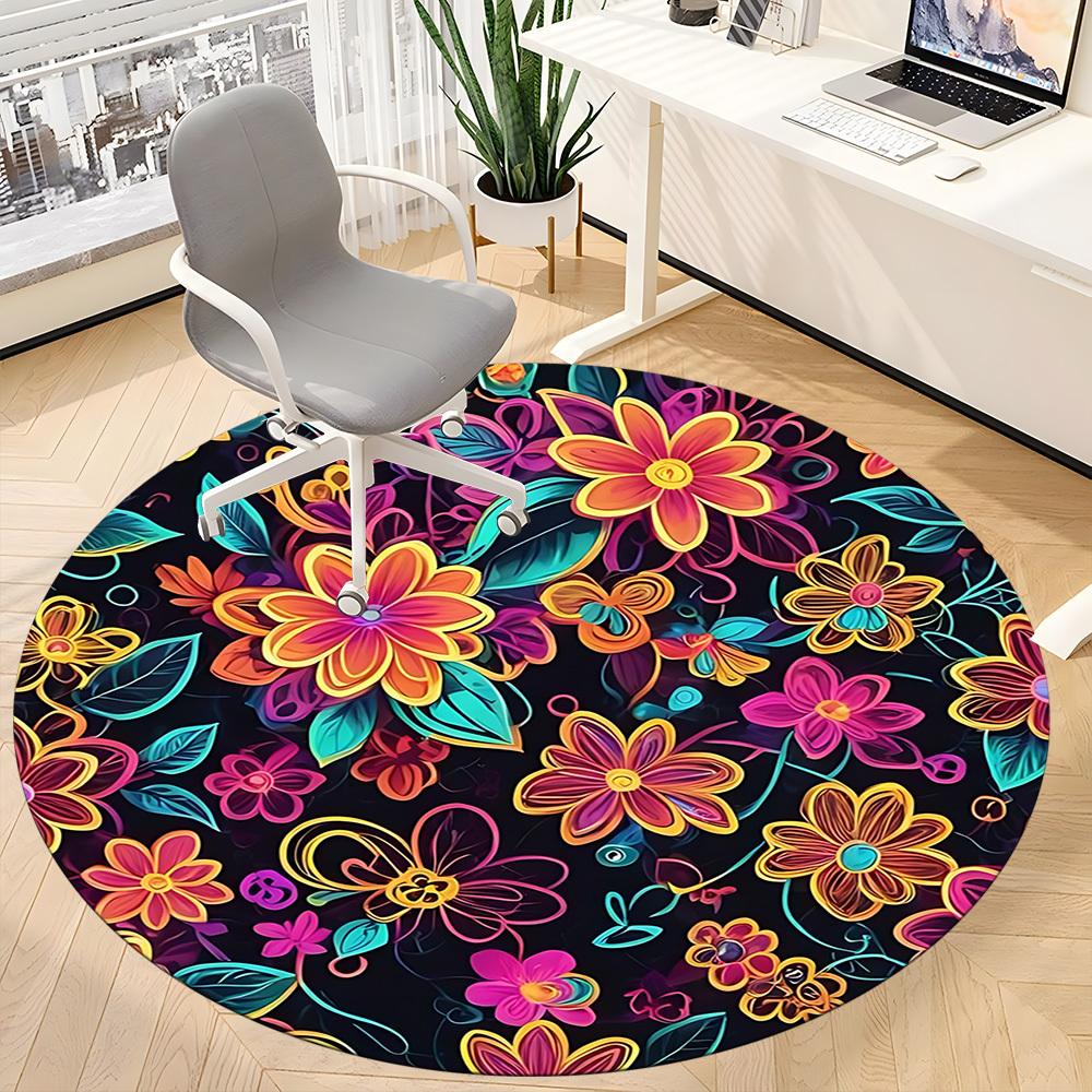 1PC Colorful Floral Print Chair Carpet for Office, Indoor Non-Slip Washable Carpet, Soft Comfortable Mat For Office Room yy250930223