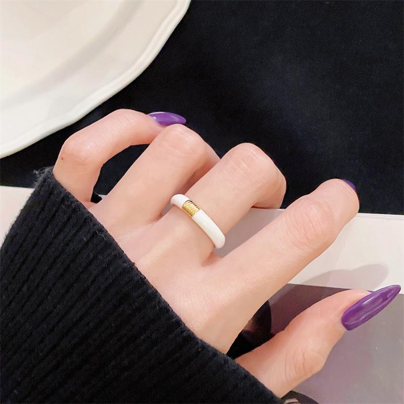 Enamel Dripping Oil Medium Antique Gold Open Ring Light Luxury High Sense Retro Zircon Jewelry Personalized Accessories Women