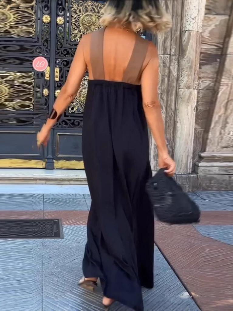 Modern Elegant Sleeveless A Line Dress With Splicing Design For Office Wear