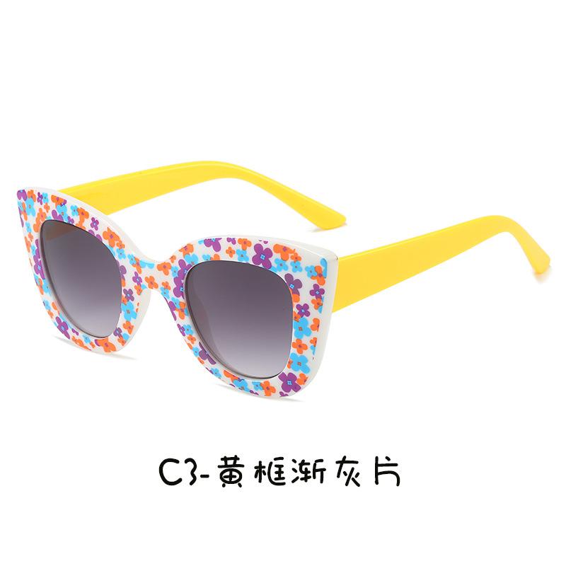 New Fashionable Cat Eye Children s Sunglasses 115 Personalized Frame Printed Girl Cute Decoration Versatile Sunshade Mirror жёлтый