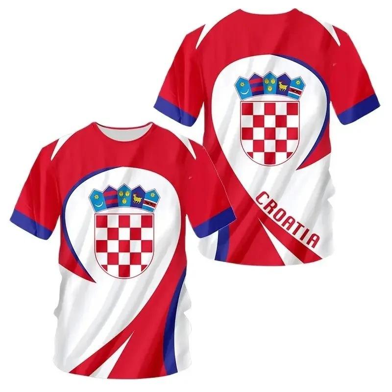 Croatia National Flag and National Emblem 3D Printing Cross-border New Men's Casual Round Neck Short-sleeved T-shirt Factory Direct Sales