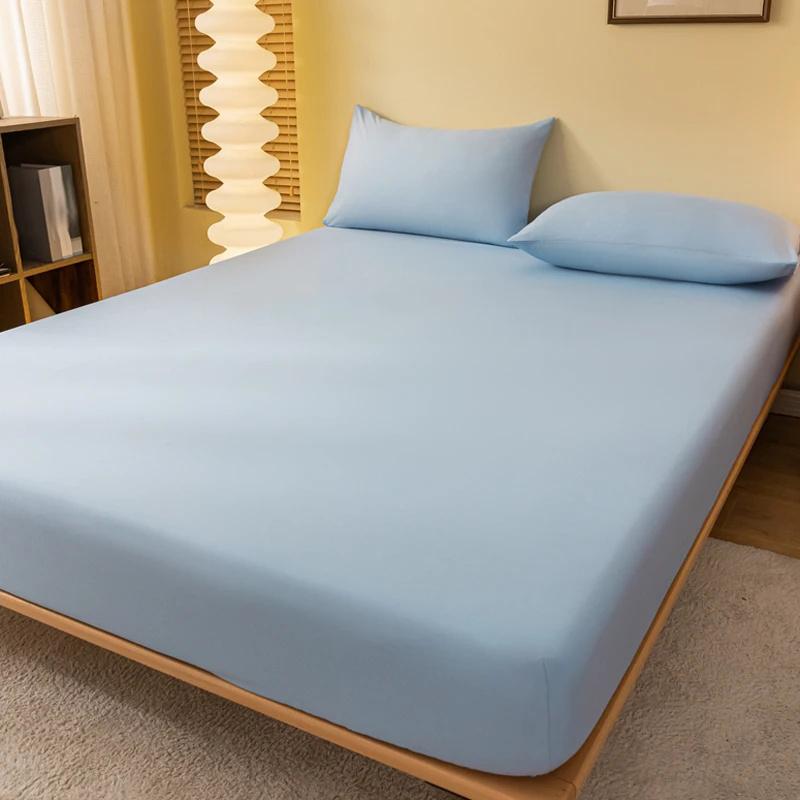 1PC Bed Fitted Sheet Bed Mattress Cover Solid Color Bed Linen Non Slip Mattress Covers Bedsheet Soft and Breathable
