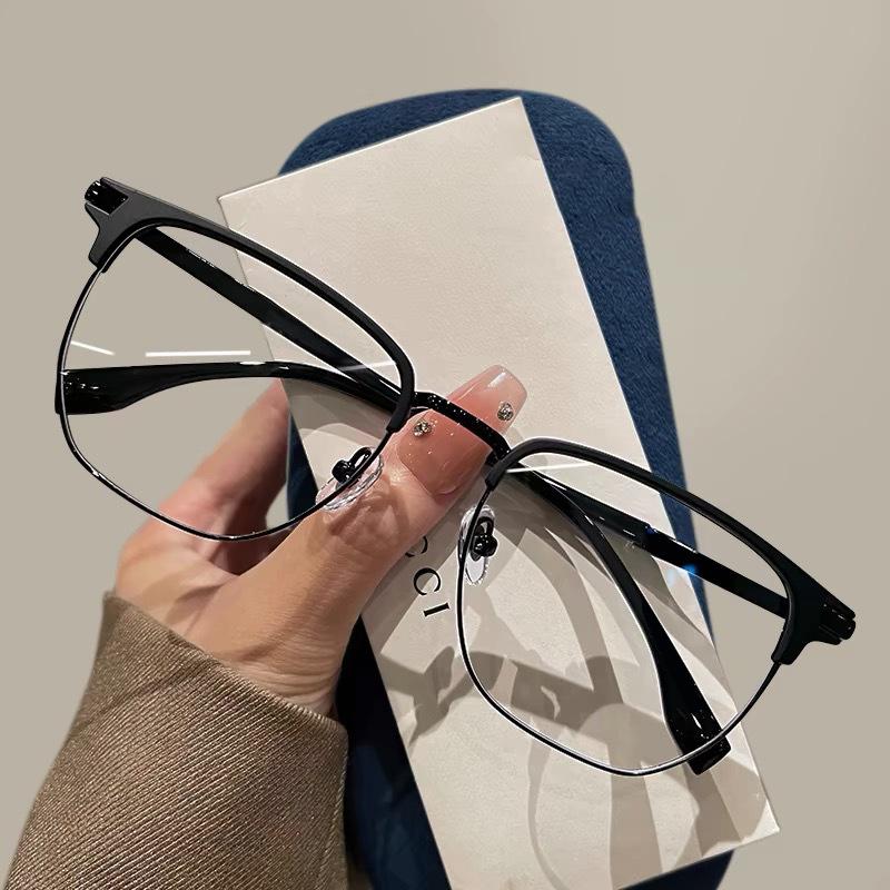 Retro Half-frame Flat Glasses Frame Big Face Men's Big Frame Slim Eyebrow Line Eye Lens Frame Optical Glasses 8958