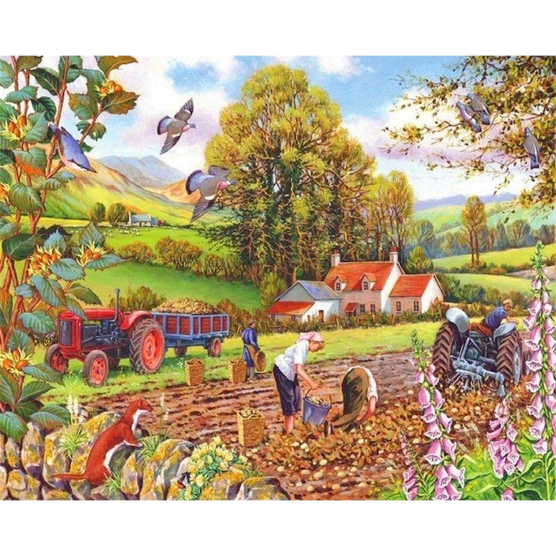 Diamant-Stickerei, Gebäude, Landschaft, Kreuzstich-Set, komplettes rundes Diamantgemälde, Mosaik, Heimdekoration