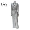 A-Linie Silhouette Cocktailkleid Damen Abend Deep V-Ausschnitt Pailletten-Dekor Lange Ärmel Elastische Taille Plissiert Hohe Absätze Kombinieren Geschlitzter Saum Uni