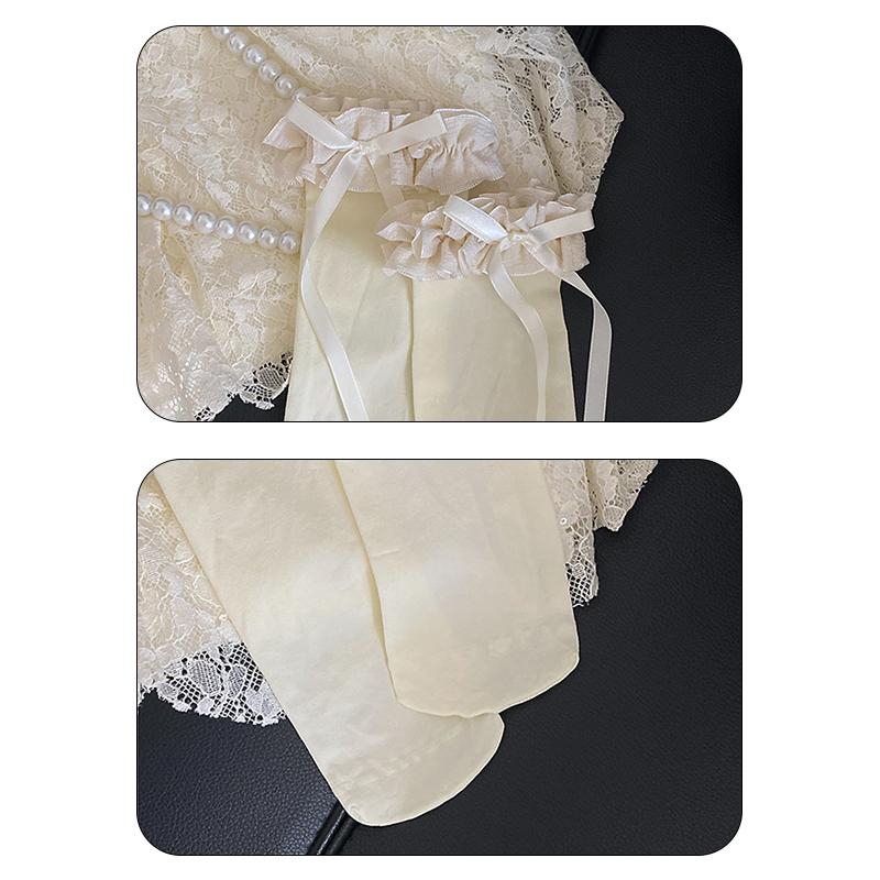 1Pair Lolita Long Tube Nylon Spring and Summer Over The Knee Thin Bow Girl's Lace