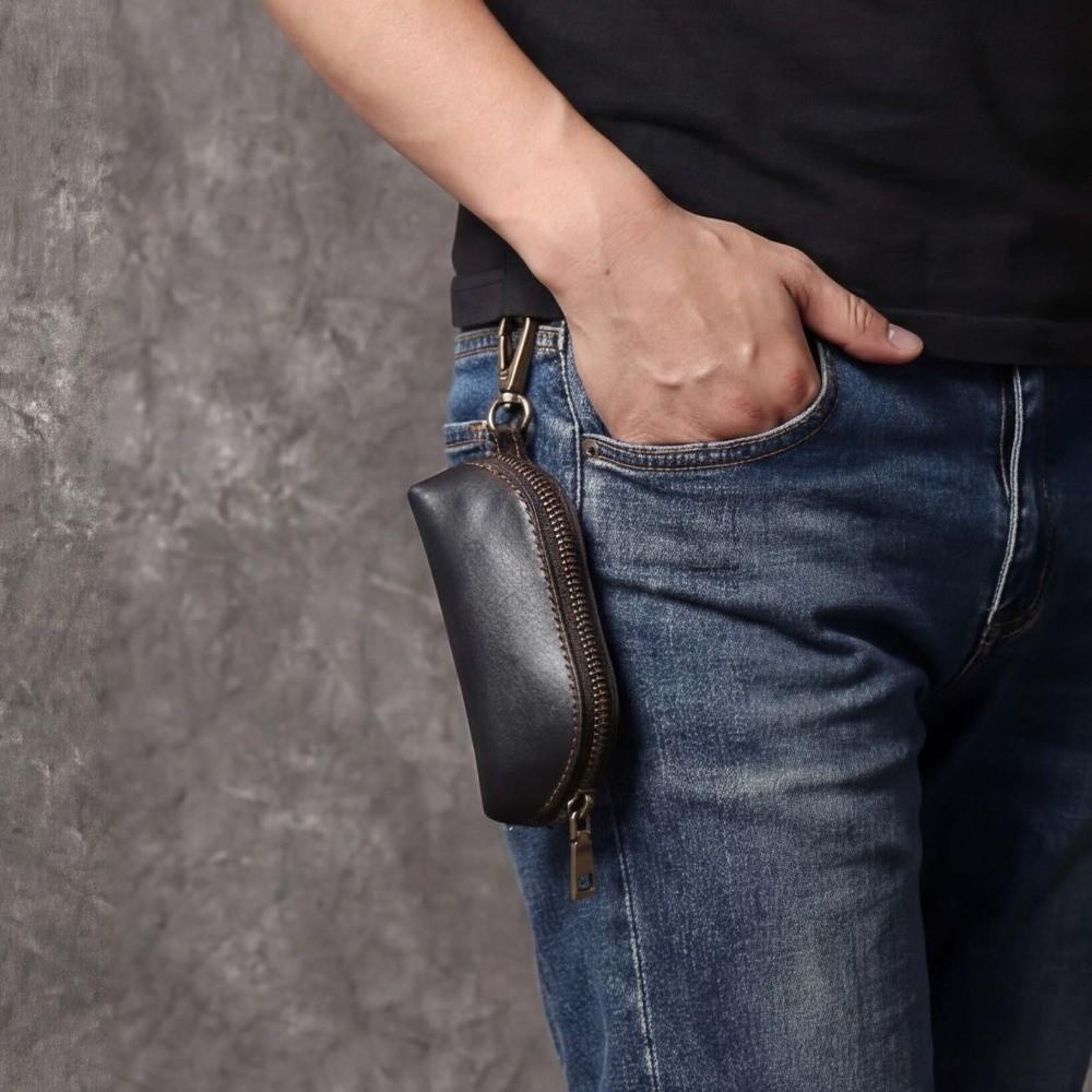 Anti-lost Men Key Ring Pouch Large Capacity Car Key Retro Money Bag Mini Leather Coin Purse Work