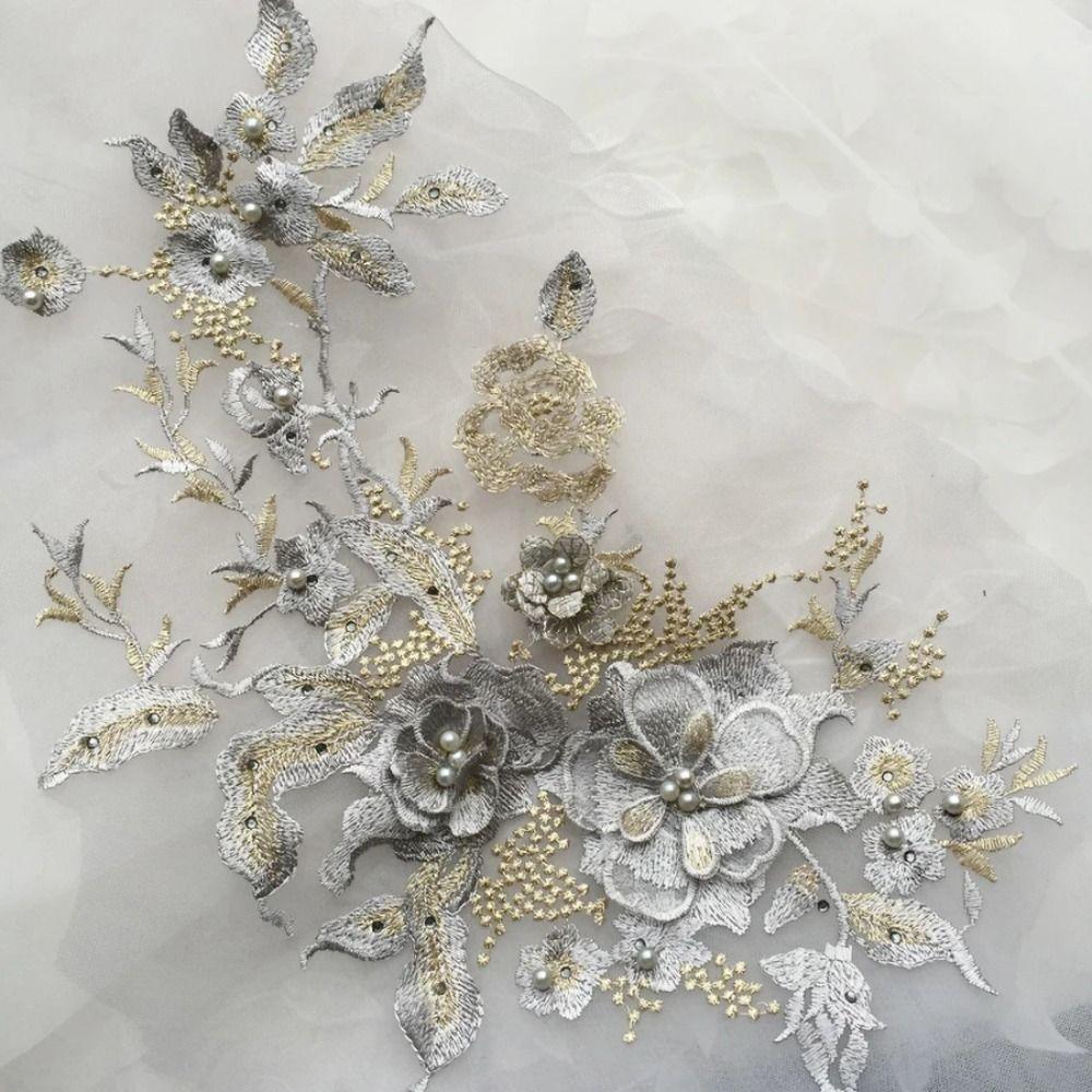 3D Flowers 3D Embroidered Patches Flower Lace Beaded Lace Applique Sewing On Patches Evening Dress