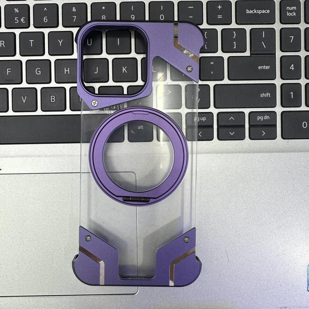 Magnetic Rotating Stand Case for iPhone 15 Pro Max and iPhone 14: Transparent Battle Armor Design