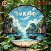 D Plane Circular Thailand Themed Tin Sign  Metal Design Travel Inspired Wall Art Suitable for Home Living Room or Travel Themed