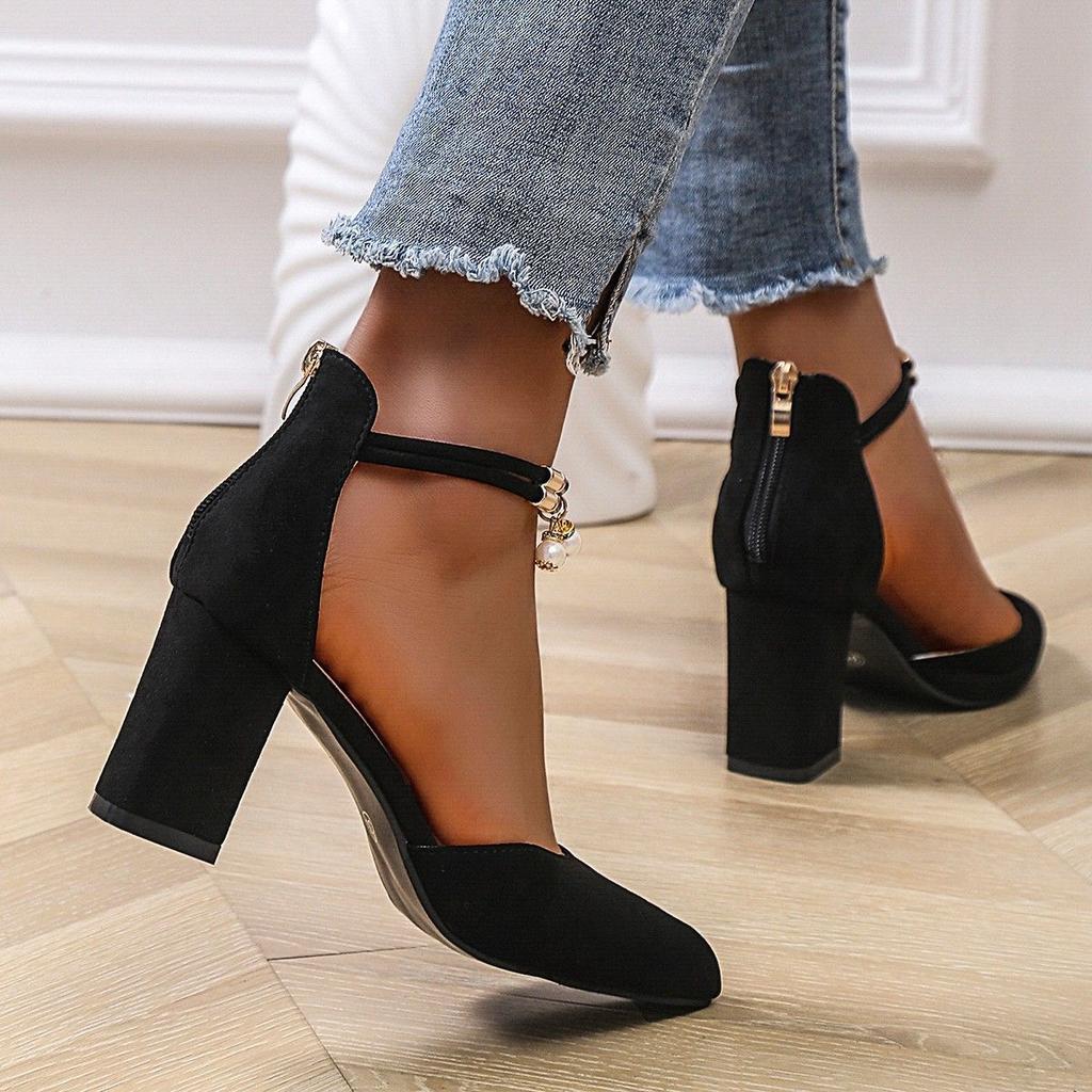 2025 spring new fashion high heels women's shoes versatile thick heel shoes pointed student bag head women's sandals