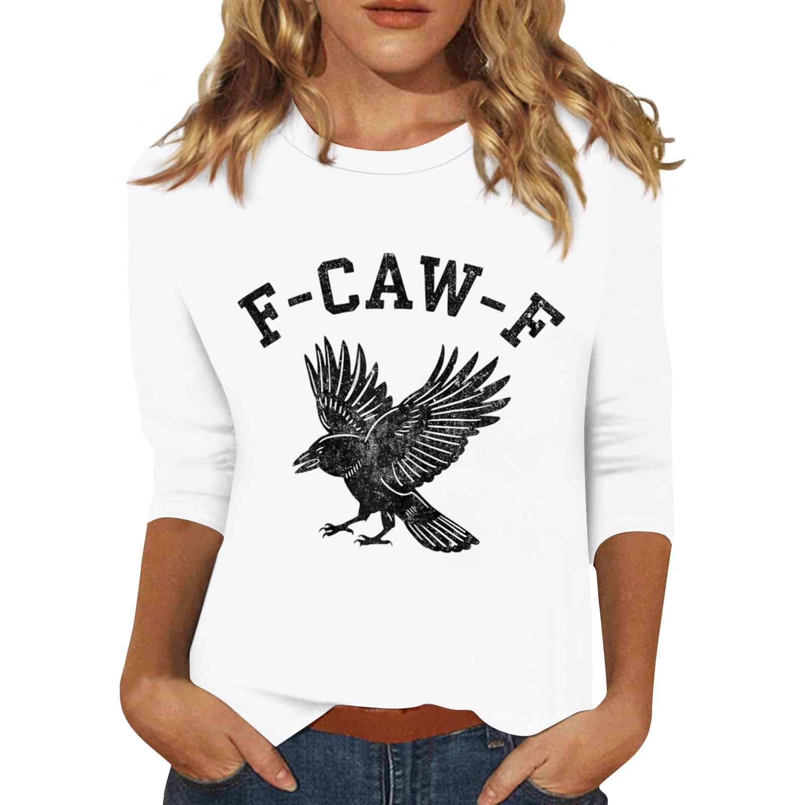 

Женская модная повседневная футболка с рукавом три четверти и принтом на шее XL белый