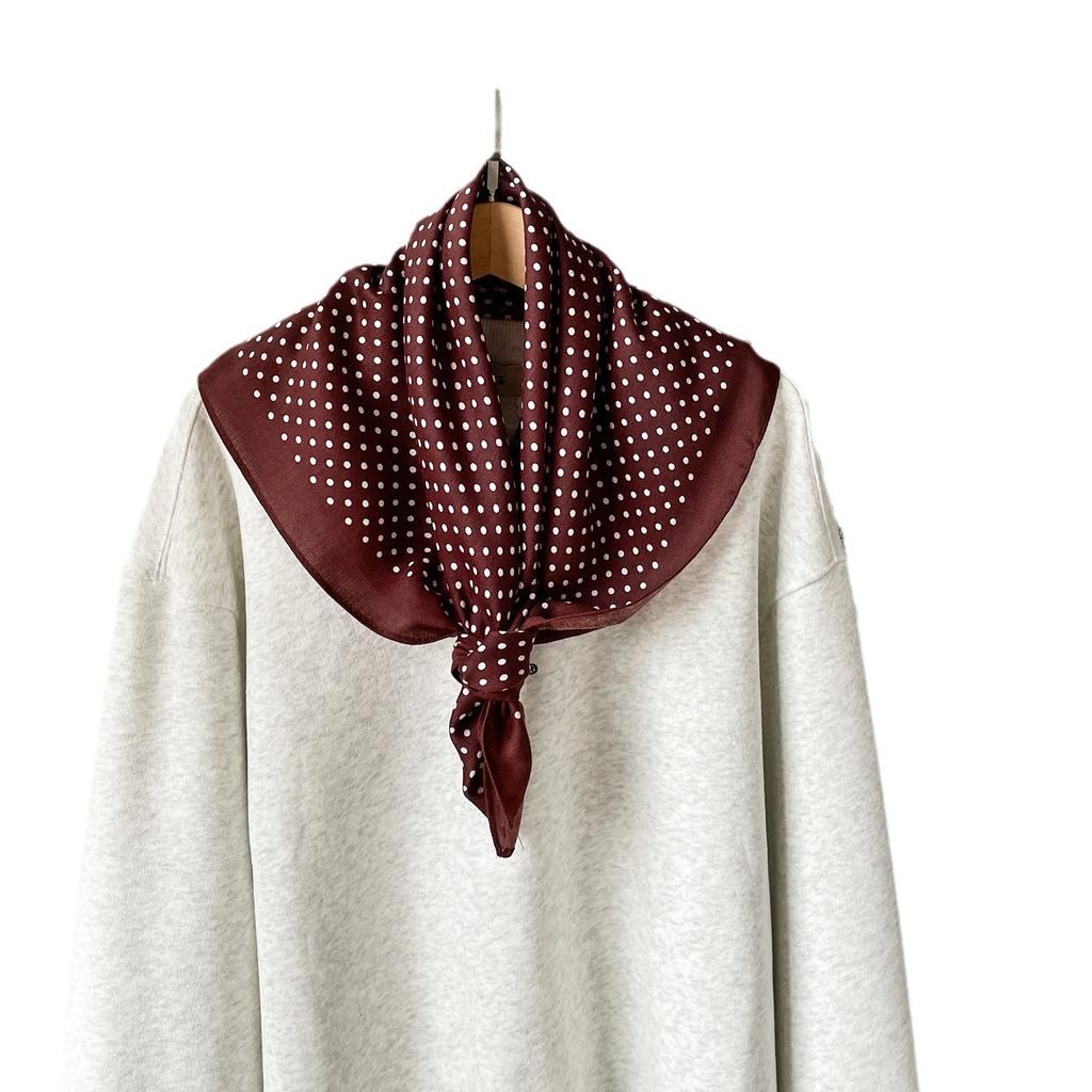 Clothing with Korean Version of Retro Fashion Scarf Burgundy Polka Dot Printed Small Square Scarf High-end Silk Scarf Women's Scarf