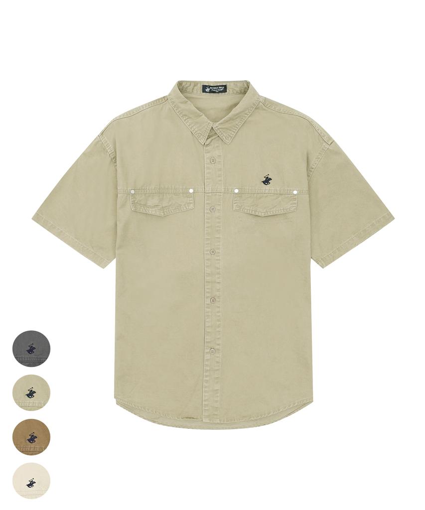 BHPOLOCLUB Men'S Washed Flap Pocket Short Sleeve Shirt 4 Colors Sh102