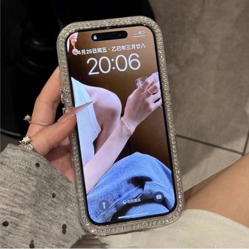 Aesthetic Shining Diamond Case For iPhone 16 15 14 13 12 Pro Max Plus 11  Full Rhinestones Candy Jelly Hard Acrylic Cover