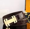 Men's Leather Belt with Crocodile Grain, 3.8 cm Wide Cowhide and Stainless Steel Smooth Plate Buckle