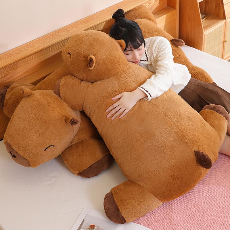 Giant Capybara Plush Doll Floor Mat High Quality Animal Brown Capybara Plush Carpet Home Decor Gift for Boys and Girls