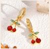 Orecchini Pendenti con Zirconia Ciliegia per Donna, Gioielli Pendenti a Forma di Frutto Placcati Oro, Dolce Orecchino Personale per Ragazze