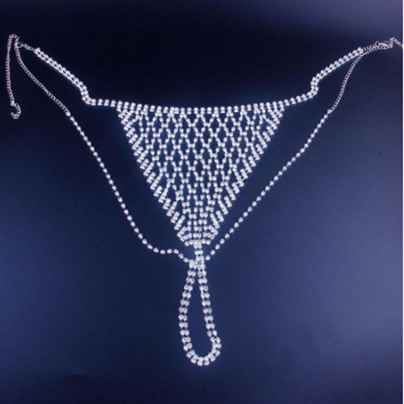 Shinny Stonefans Sexy Body Accessories Mesh Rhinestone Body Chain Bra and Thong Set for Women Crystal Body Jewelry Underwear Panties