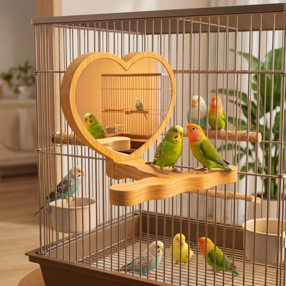 Acrylic Mirror Wood Bird Training Stand Birds Grinding Perch Holder  Foraging Activity