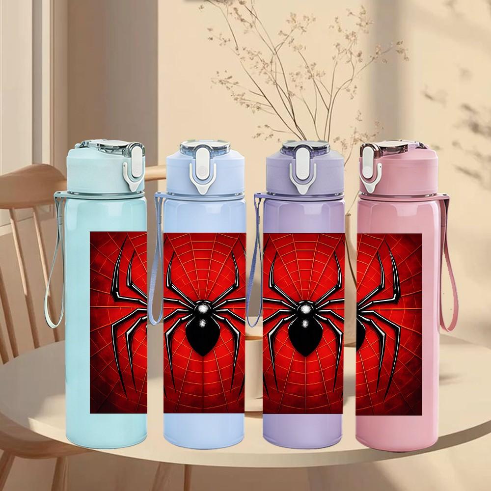 1PC Dark Red Spider On Book Print 750ml Color Plastic Sports Water Bottle Leakproof Flip Straw Lid Suitable for Sports Office Home Use