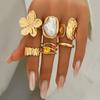 6pcs Set Shiny Fashion Personalized Geometric Floral Colorful Gemstone Pearl Rings Set, Women Everyday Jewelry